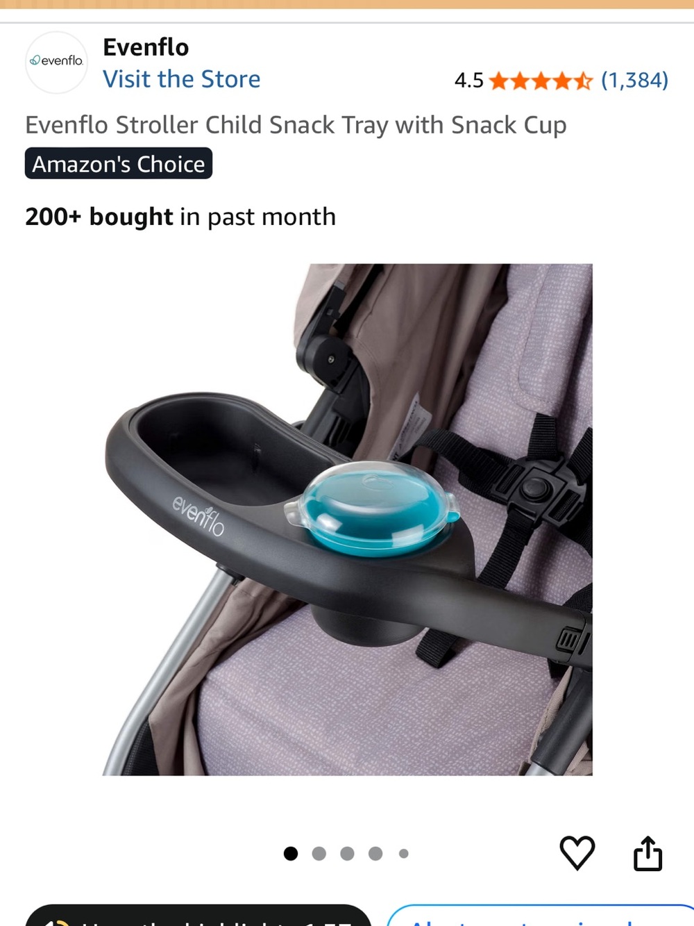 Evenflo Black Stroller Snack Tray with Blue Snack Cup